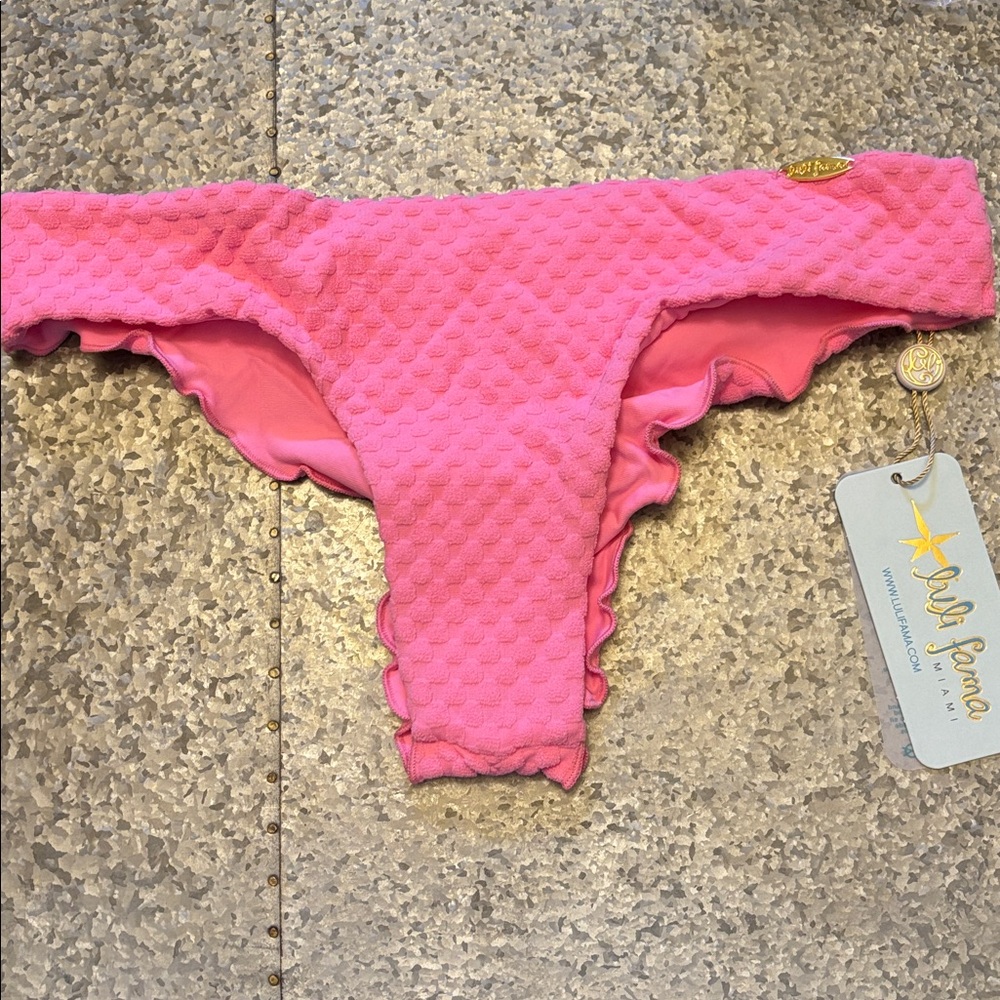 NWT Luli Fama Hot Pink Waffle Bikini Bottom Sz Small MSRP $90